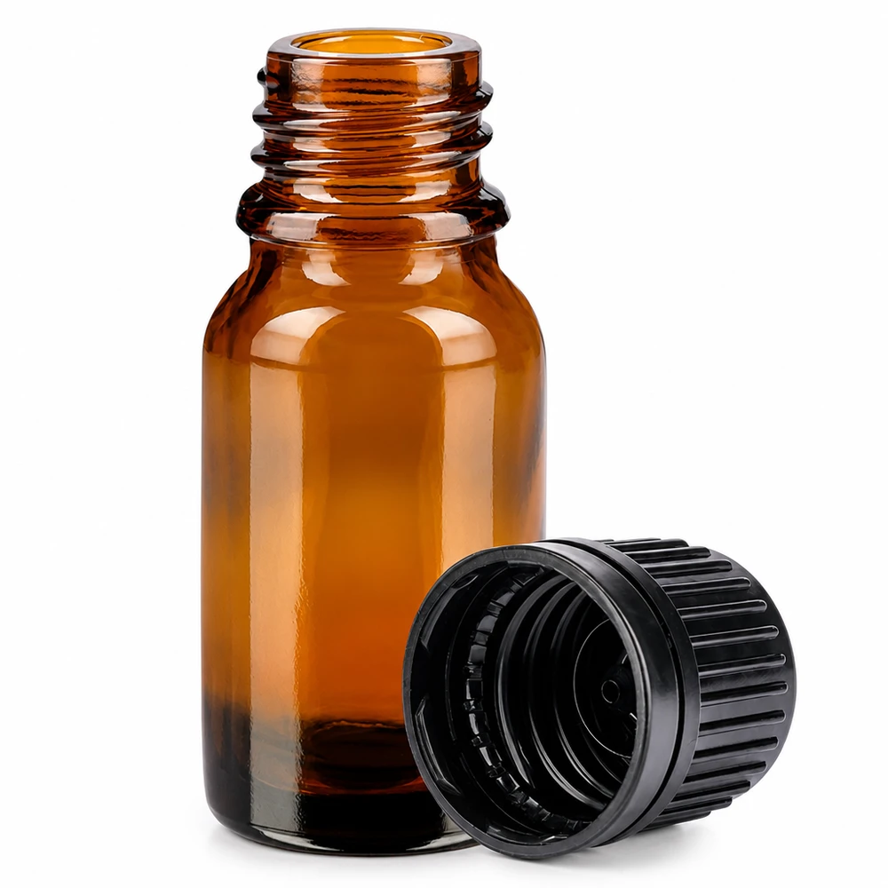 10ml Flasche 11mm Schraubverschluss schwarz Originalitätsverschluss BrownLine UT18/10 Vielseitige 10ml Braunglasflasche für Parfum und Essenzen mit stabilem 11mm Gewinde