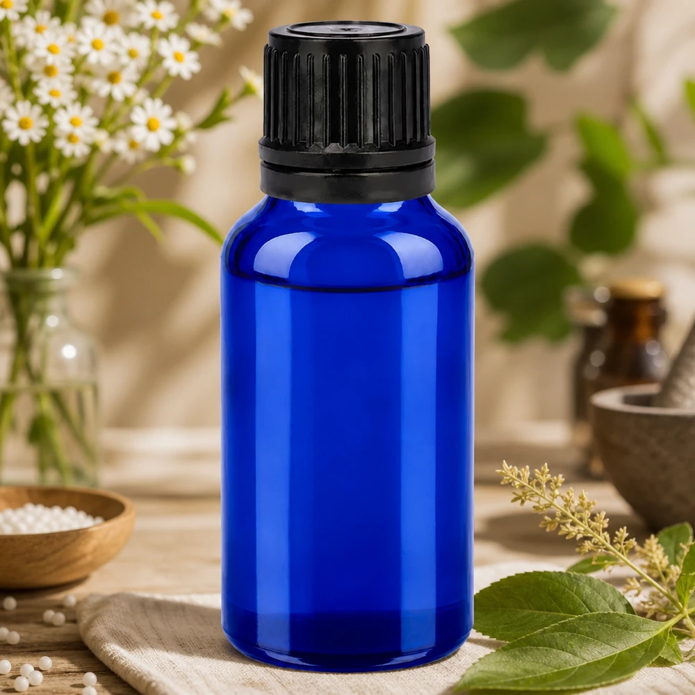 20ml Flasche 11mm Schraubverschluss schwarz Originalitätsverschluss BlueLine UT18/20 Robuste 20ml Blauglasflasche mit rutschfestem schwarzen Schraubdeckel für sichere Aufbewahrung