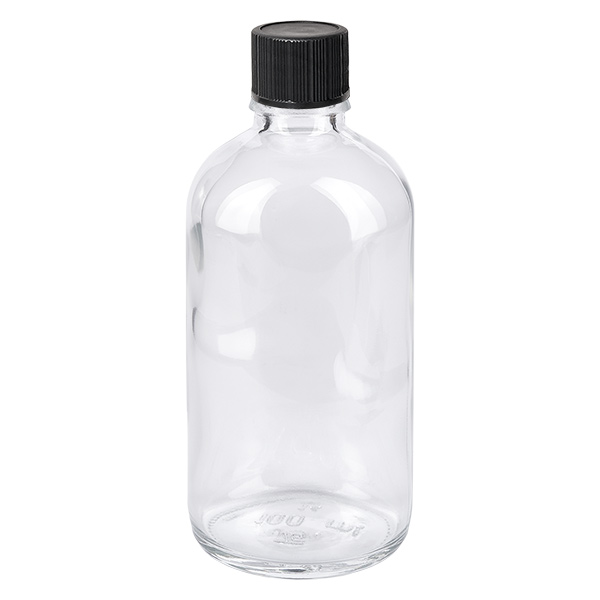 100ml Tropfflasche 1mm schwarz Standardverschluss ClearLine UT18/100 Klarglas Tropfflasche 100ml mit 1mm Tropföffnung und schwarzem Schraubdeckel UT18