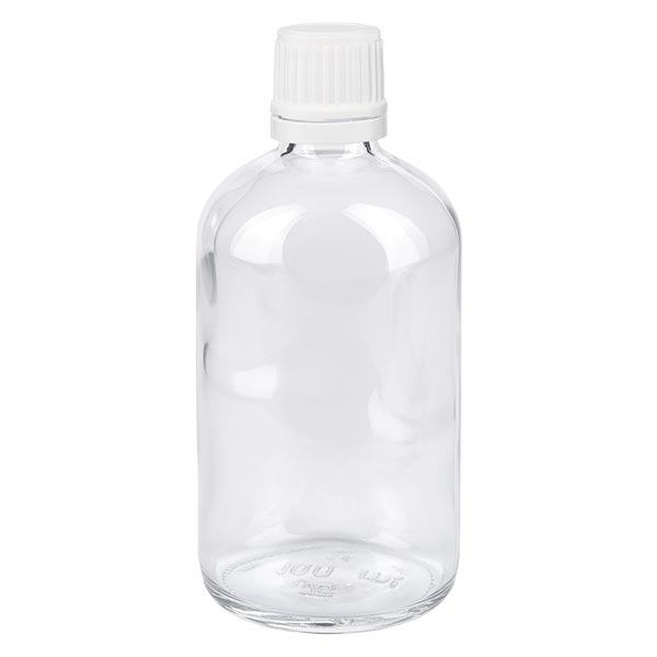 Apothekenflasche klar 100ml Schraubverschluss weiß Originalitätsverschluss Apothekenflasche klar 100ml Schraubverschluss weiß Originalitätsverschluss