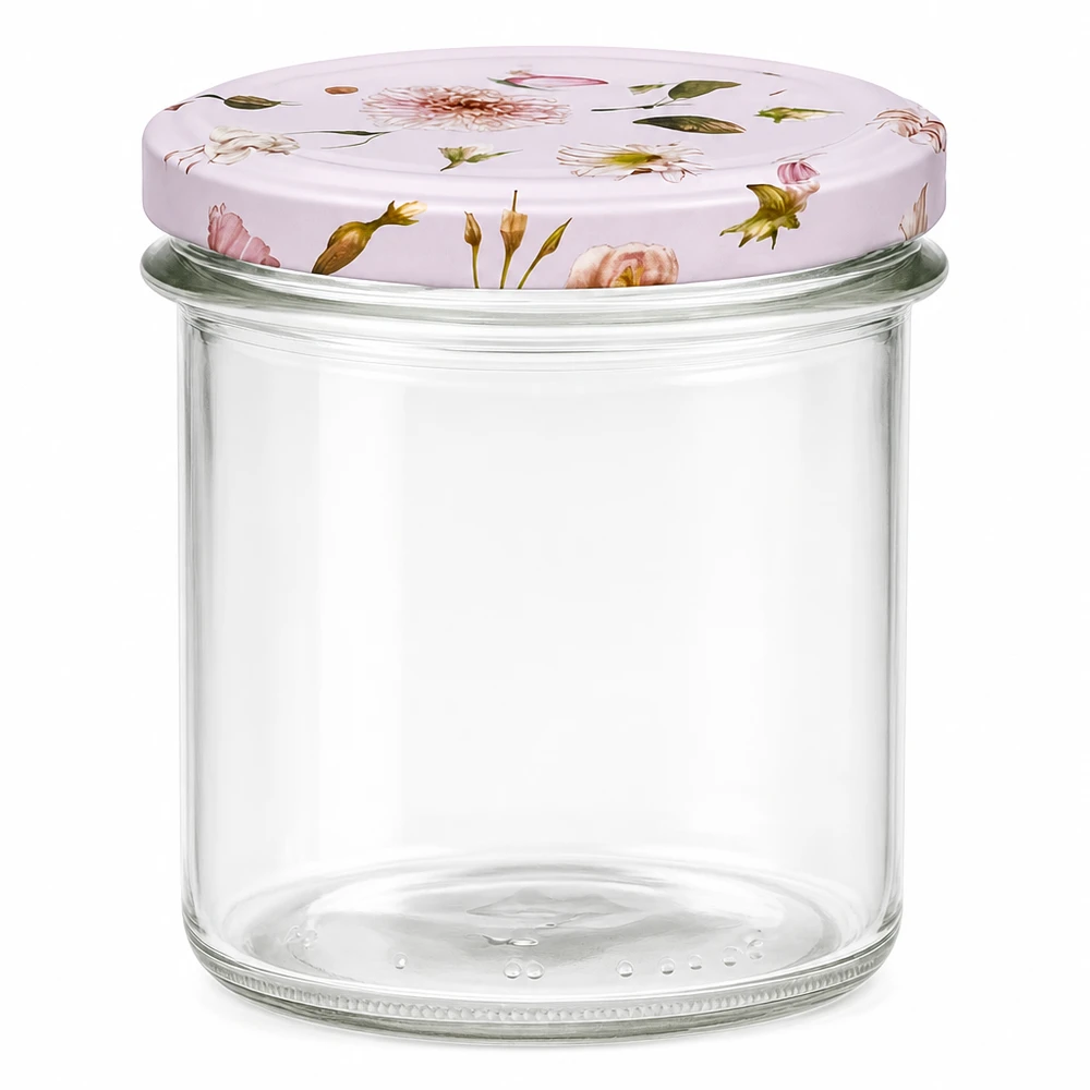 350ml Sturzglas + BasicSeal Deckel Blume rosa UNiTWIST 350ml Sturzglas mit rosa Blumen Deckel BasicSeal Einmachglas transparent Marmeladenglas Vorratsglas