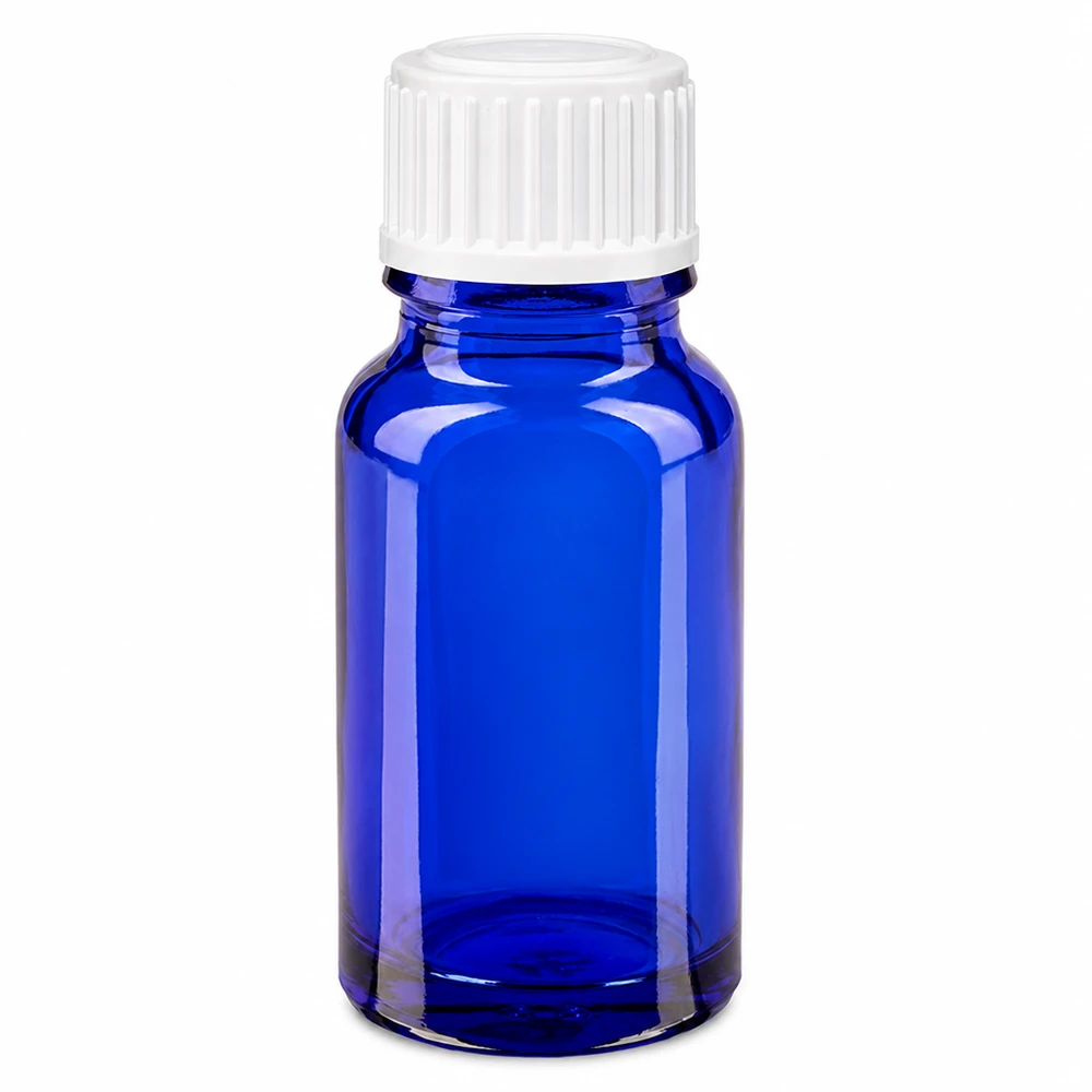 Apothekenglas blau 10ml Rundfl asche mit weißem Verschluss für ätherische Öle