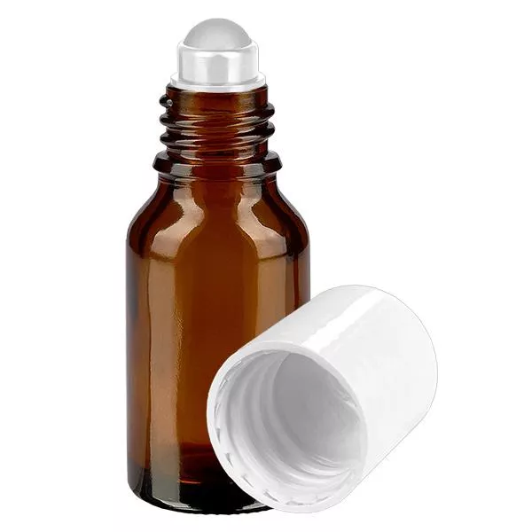 Apothekenflasche braun 15ml Roll-On Verschluss weiß