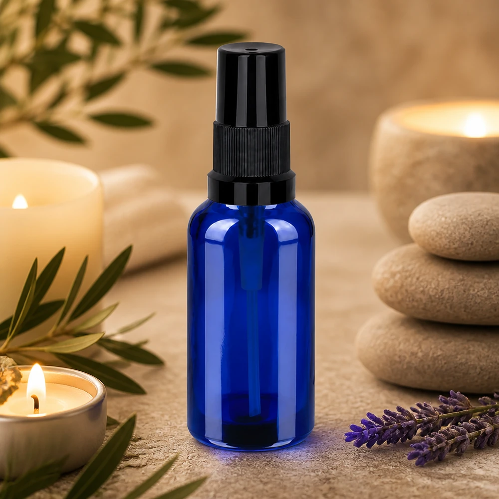 30ml Sprayflasche schwarz Standardverschluss BlueLine UT18/30 Vielseitige 30ml blaue Glasflasche mit praktischem Sprühaufsatz für verschiedene Flüssigkeiten