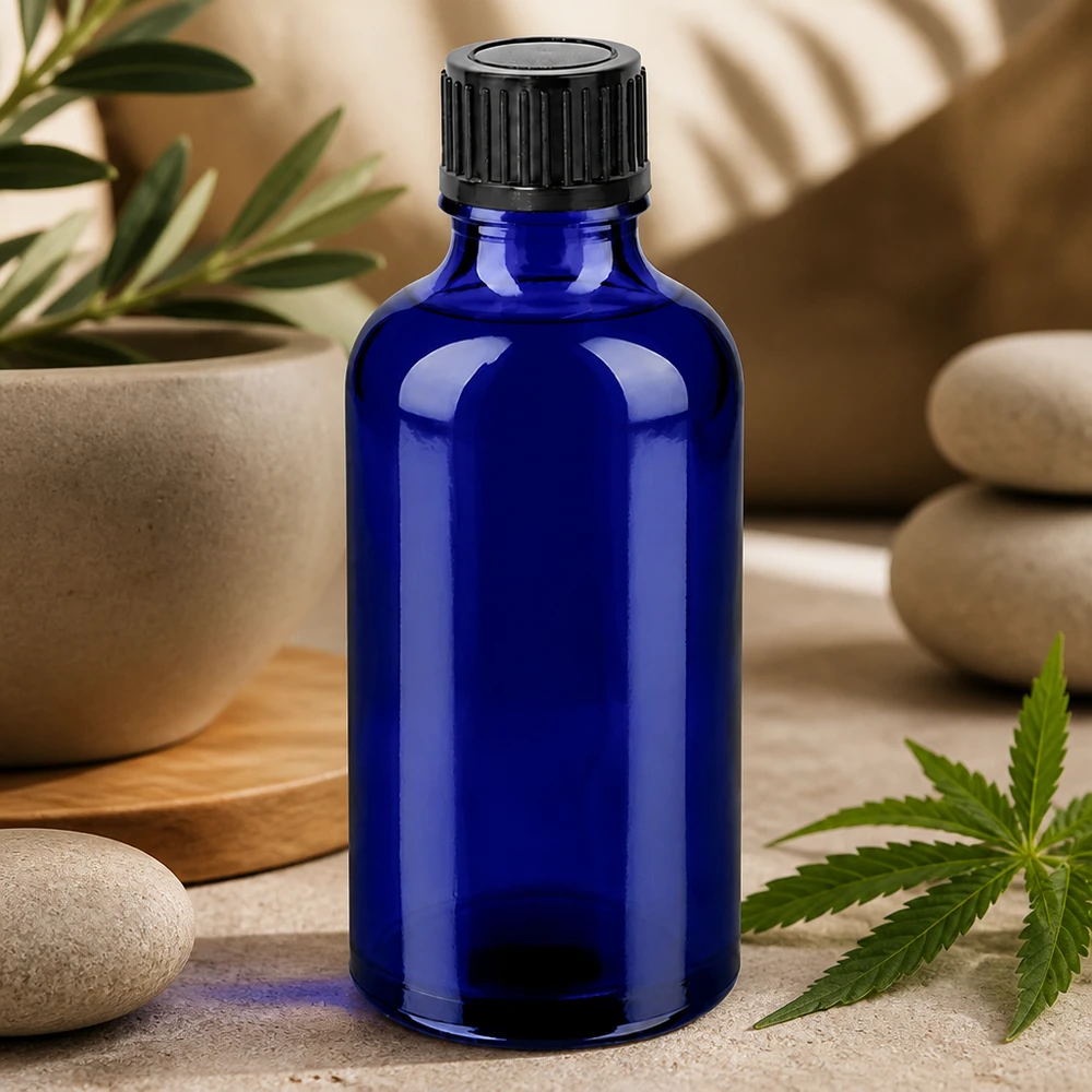 50ml Flasche 11mm Schraubverschluss schwarz Standard BlueLine UT18/50 50ml Vorratsflasche in elegantem Blau perfekt für DIY Kosmetik und Naturprodukte