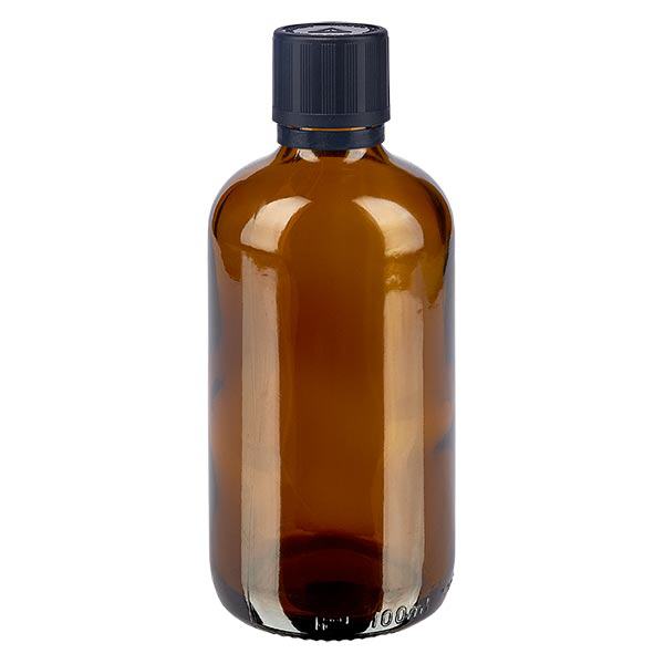 Apothekenflasche braun 100ml Tropfer Premium 1mm schwarz Kindersicherung Blindenwarnsymbol Originalitätsverschluss