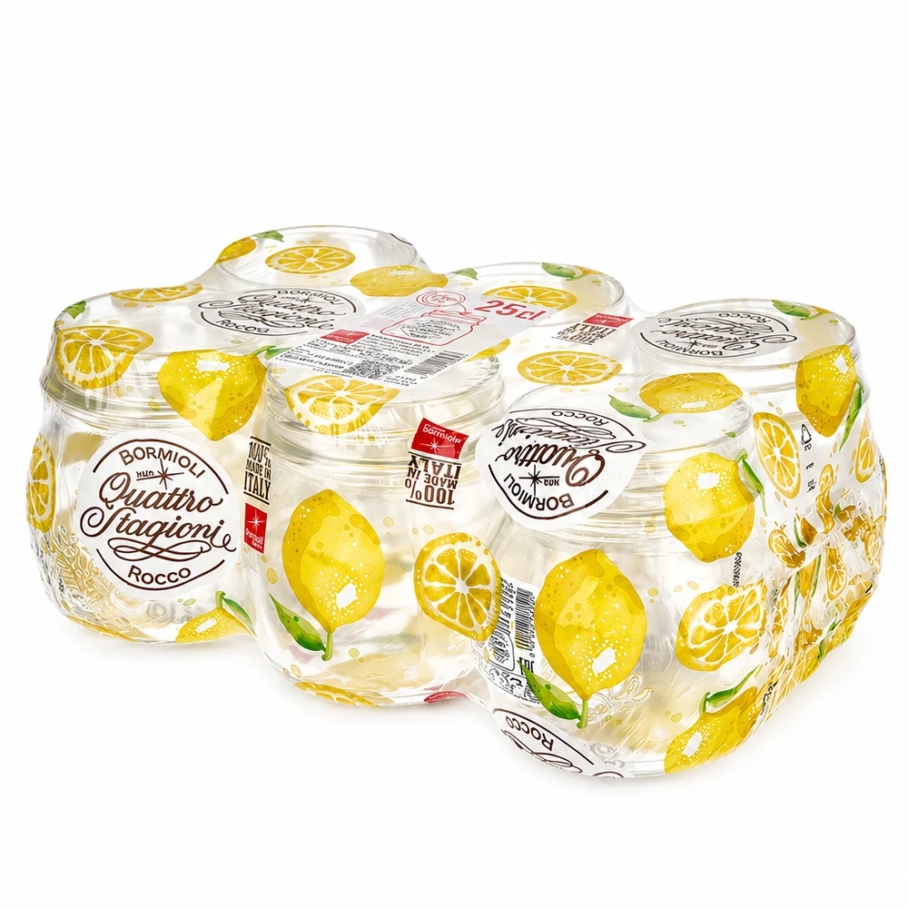 250ml Rundglas "Quattro Stagioni" mit Deckel 250ml Rundglas Quattro Stagioni mit Zitronenmotiv und Deckel Bormioli Rocco Einmachglas 6er Pack