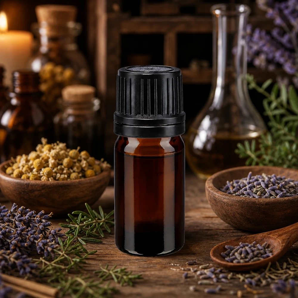 Braune 5ml Flasche aus hochwertigem Apothekenglas mit 8mm Originalitätsverschluss schwarz