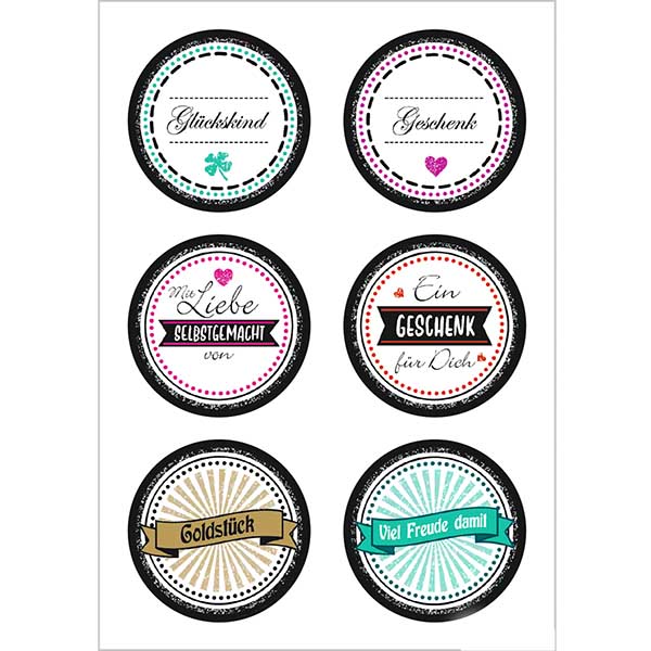 Sticker "Goldstück" (12 Aufkleber mit Glitzer) ø34mm Sticker "Goldstück" (12 Aufkleber mit Glitzer) ø34mm