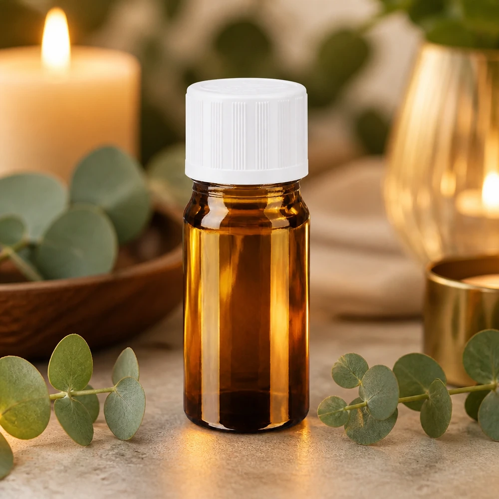 Bernsteinfarbene Miniaturglasflasche 5ml mit weißem Schraubverschluss für Naturkosmetik