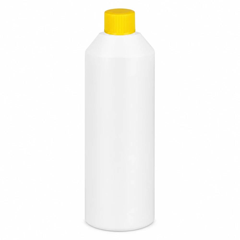 Weiße Apothekenflasche aus HDPE 250ml Volumen mit gelbem Verschluss