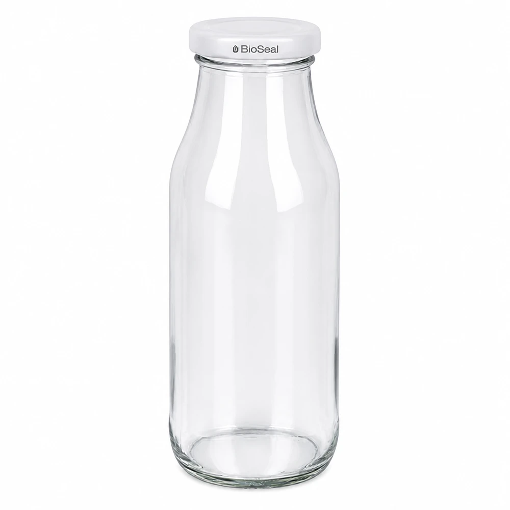 263ml Flasche mit BioSeal Deckel weiß UNiTWIST Elegante UNiTWIST Glasflasche 263ml mit weißem BioSeal Deckel für Küche und Vorratshaltung von Glas-Fabrik.at