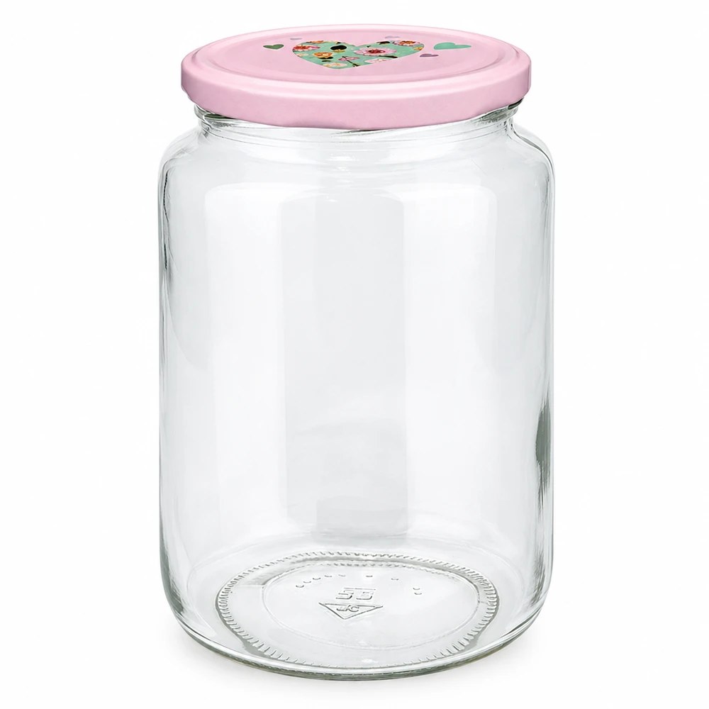 795ml Rundglas + BasicSeal Deckel Herz rosa UNiTWIST Rundglas 795ml mit rosa BasicSeal Deckel Herz-Motiv Einmachglas Vorratsglas mit Twist-Off Verschluss leer