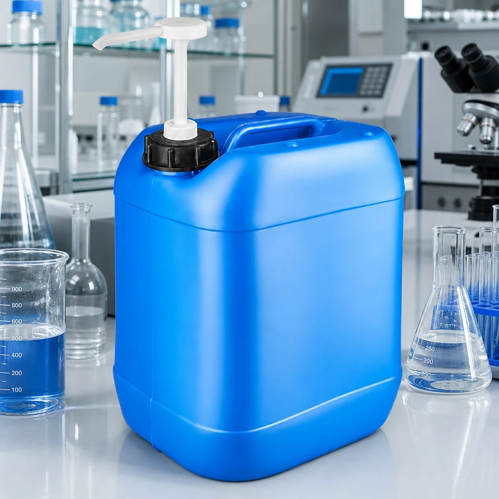 Kanister 20 Liter blau mit Dosierpumpe Stabiler Kunststoffbehälter 20 Liter blau mit Pumpvorrichtung für Reinigungsmittel und Chemikalien
