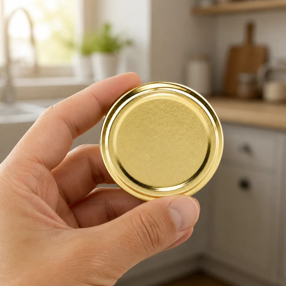 BasicSeal Deckel TO100 gold 100mm UniTwist in Hand Nahaufnahme Küche