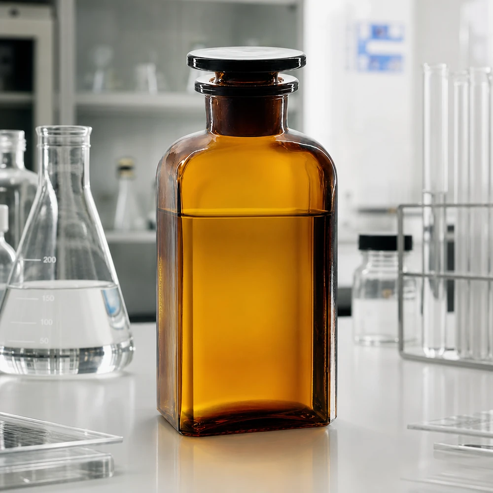 Vierkantflasche 250ml braun Weithals Glasstopfen Lagerflasche 250ml braun viereckig Glasstopfen platzsparend für Öle und Lösungsmittel