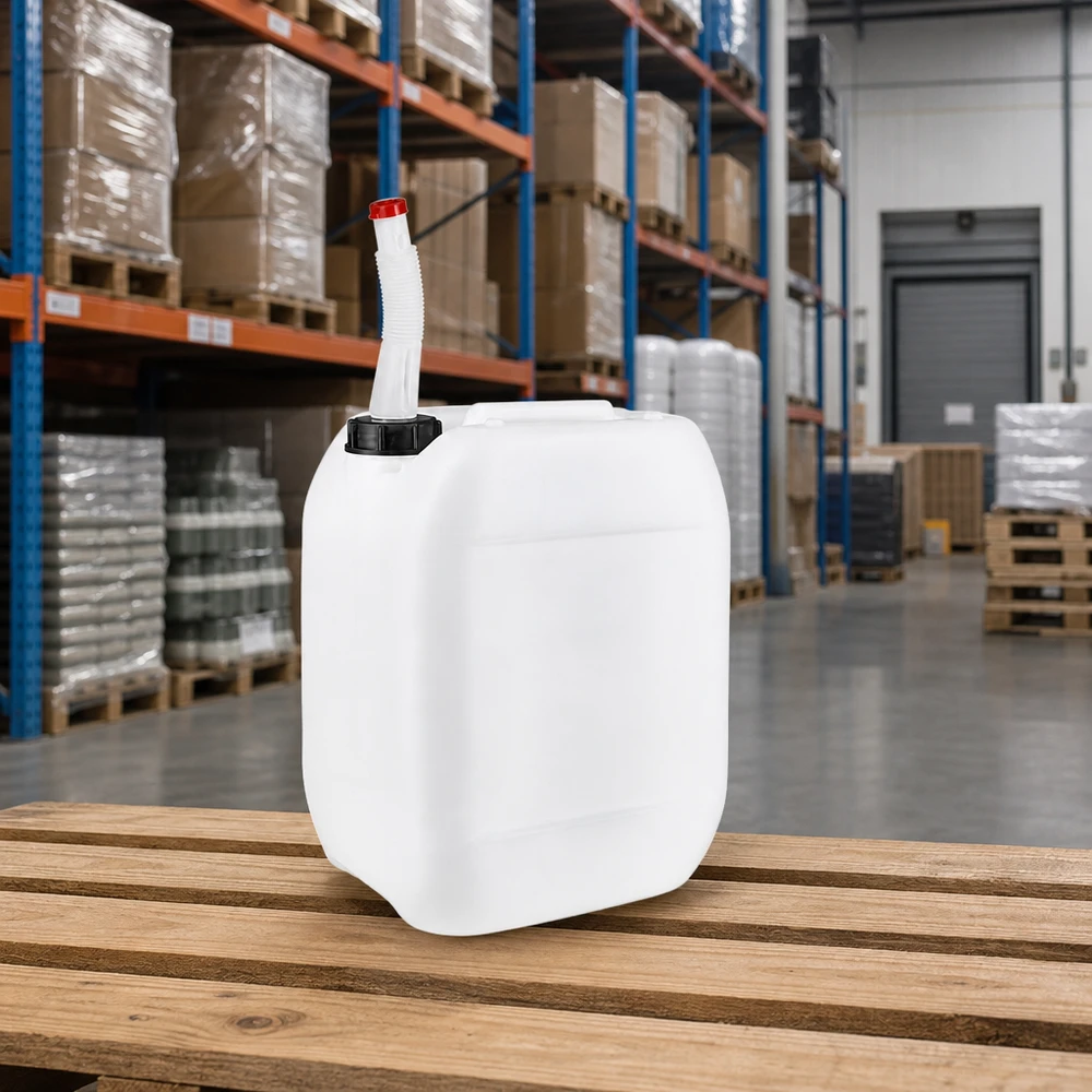Kanister 10 Liter mit Auslaufrohr Flex Kanister 10 Liter mit abgewinkeltem Flex-Auslaufrohr für präzises Befüllen und Dosieren