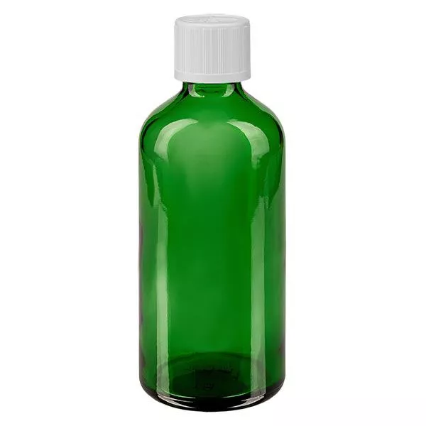 Apothekenflasche grün 100ml Tropfverschluss weiß Kindersicherung Standard Apothekenflasche grün 100ml Tropfverschluss weiß Kindersicherung Standard
