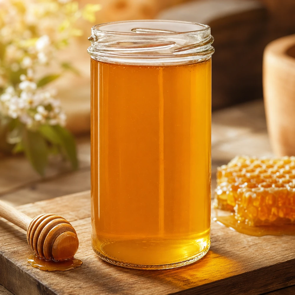277ml Sturzglas ohne Deckel (TO66) UNiTWIST UNiTWIST Sturzglas 277ml mit goldenem Honig gefüllt auf Holzbrett mit Honiglöffel und Waben - perfekt für Marmelade und