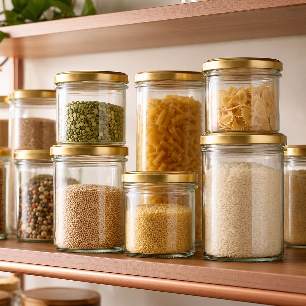 125ml Sturzglas mit BasicSeal Deckel gold UNiTWIST 125ml Sturzgläser mit BasicSeal Deckel gold zur stilvollen Aufbewahrung von Pasta, Reis und Hülsenfrüchten im Vorratssch