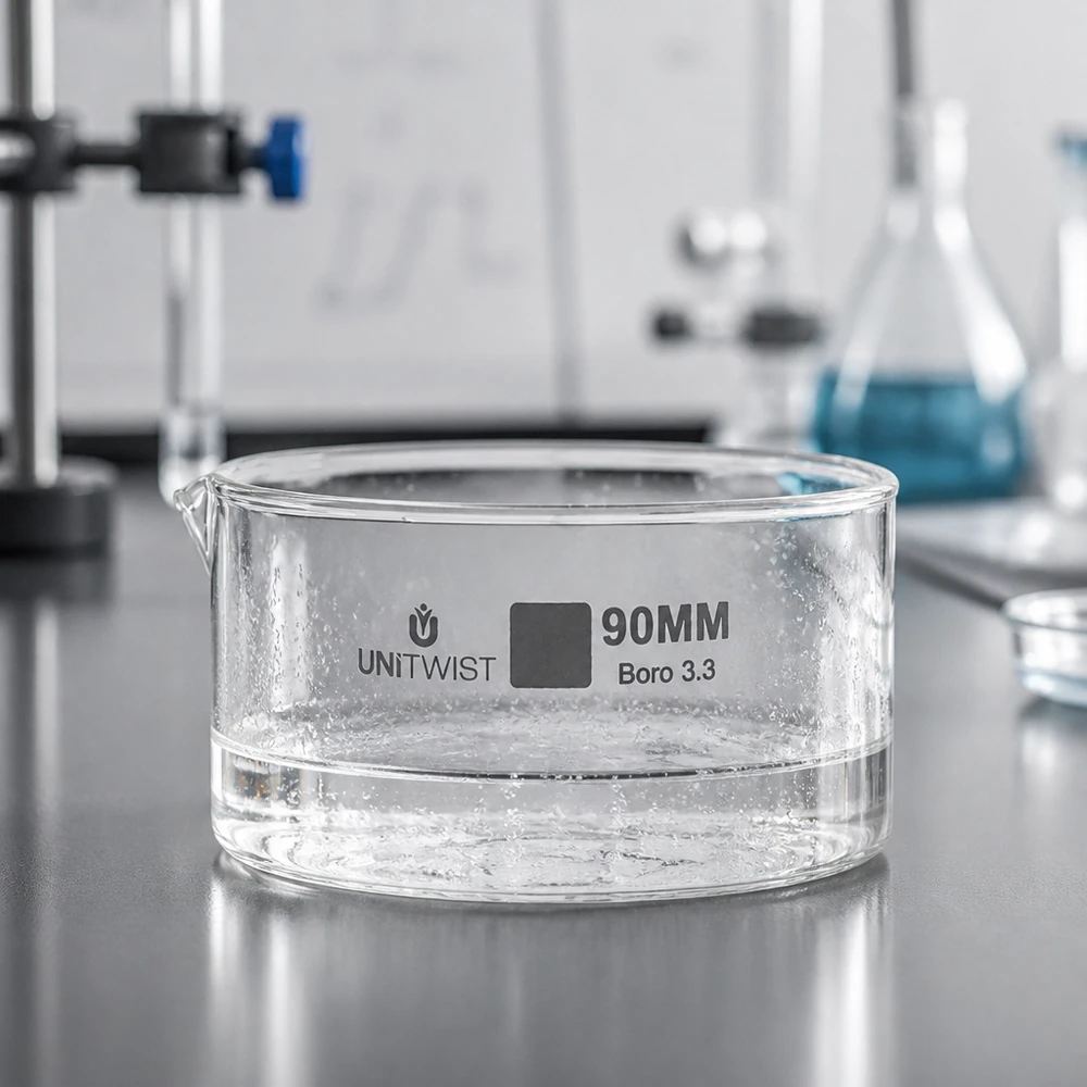 Kristallisierschale ø90mm Borosilikatglas UNiTWIST Laborschale UNiTWIST Boro 3.3 90mm dickwandiges Borosilikatglas mit Wasserinhalt