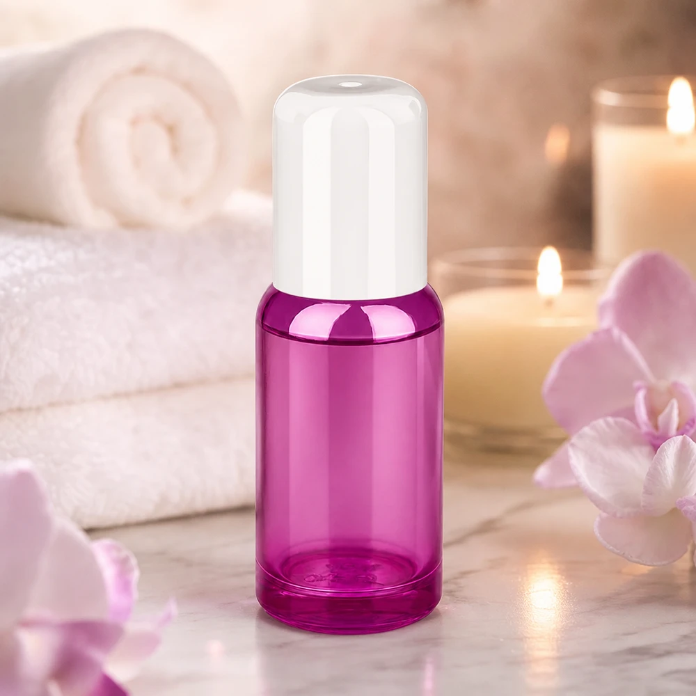 20ml Roll-On Behälter aus transparentem lila Glas mit weisser Kappe für Wellness-Anwendungen
