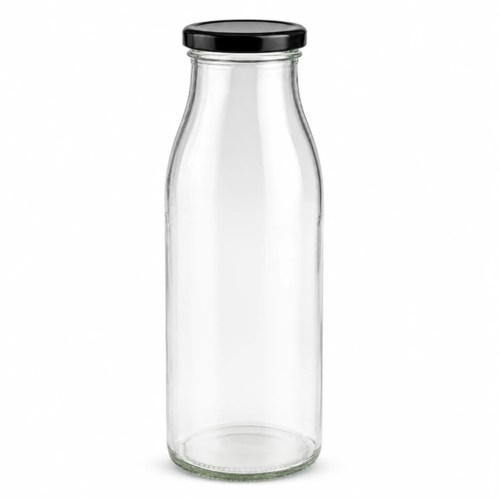 500ml Glasflasche + BasicSeal Deckel schwarz UNiTWIST 500ml Glasflasche mit schwarzem BasicSeal Deckel UN-zertifiziert transparent leer stehend Produktfoto