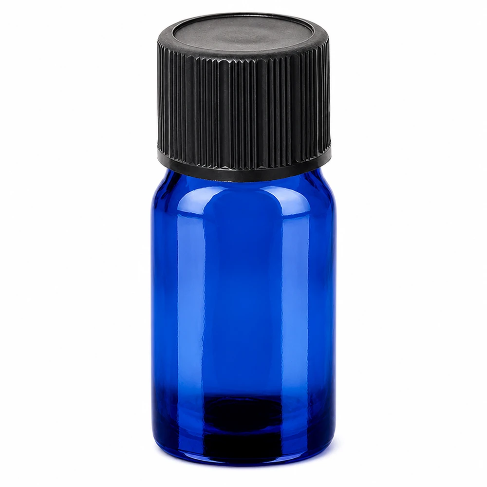 5ml Tropfflasche BlueLine mit schwarzem Deckel und 1mm Öffnung für präzise Portionierung