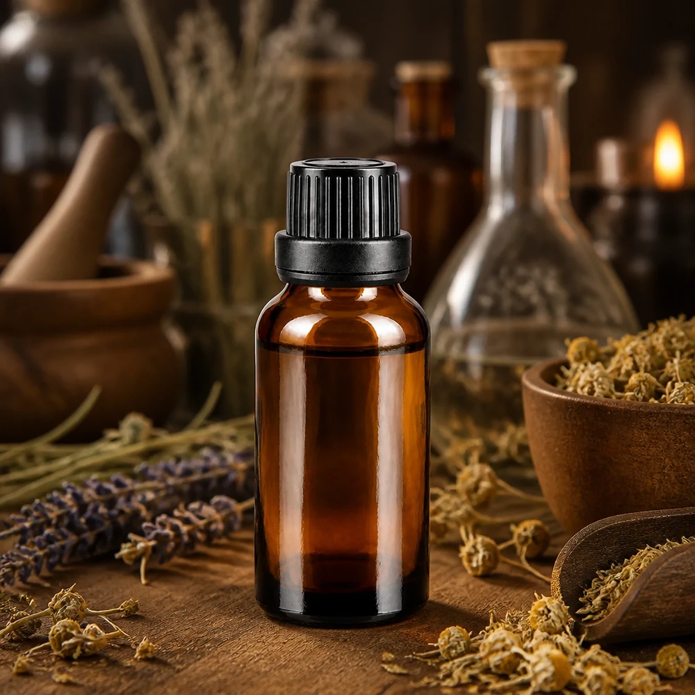 Tropfflasche aus UV-Schutzglas 20ml schwarz verschlossen für ätherische Öle und Tinkturen