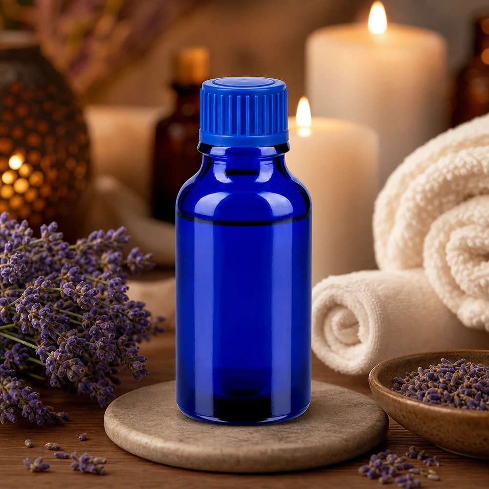 20ml Flasche 11mm Schraubverschluss blau Standard BlueLine UT18/20 20ml Apothekerflasche in elegantem Blau mit standardisiertem 11mm Gewinde für sichere Lagerung