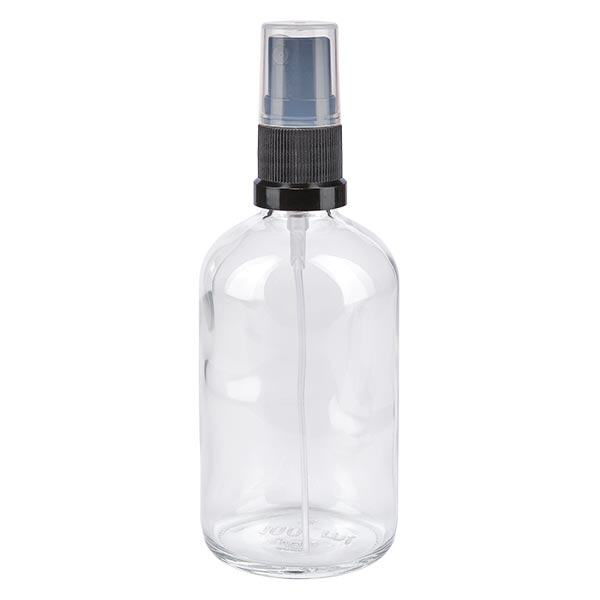Apothekenflasche klar 100ml Sprayaufsatz schwarz Apothekenflasche klar 100ml Sprayaufsatz schwarz