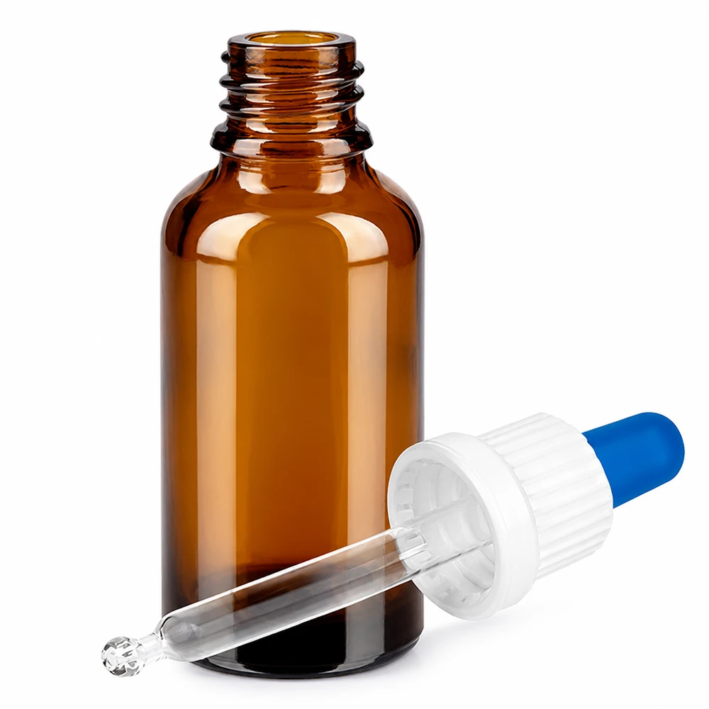 Kompakte 30ml Tropferflasche aus Amber-Glas - professionelle Qualität für Labor und Praxis