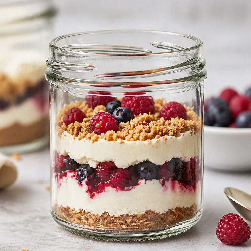 167ml Sturzglas ohne Deckel (TO66) UNiTWIST UNiTWIST Sturzglas 167ml mit Schichtdessert aus Beeren Mascarpone und Kekskrümeln als Produktanwendung