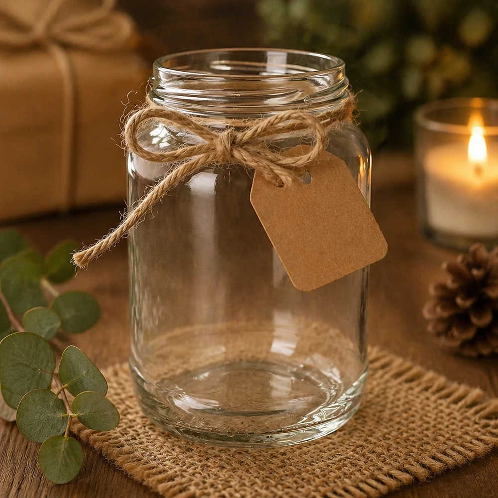 1700ml Rundglas ohne Deckel (TO100) UNiTWIST UNiTWIST Runda1700 Sturzglas 1700ml TO100 dekorativ mit Juteschnur Geschenkanhänger rustikal Dekoration