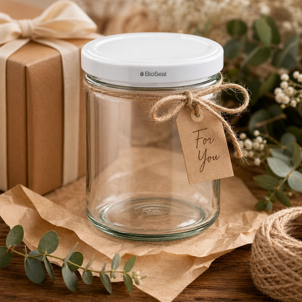 167ml Sturzglas mit BioSeal Deckel weiß UNiTWIST UNiTWIST Einmachglas 167ml Geschenkverpackung rustikale Dekoration Kraftpapier Anhänger For You BioSeal Deckel