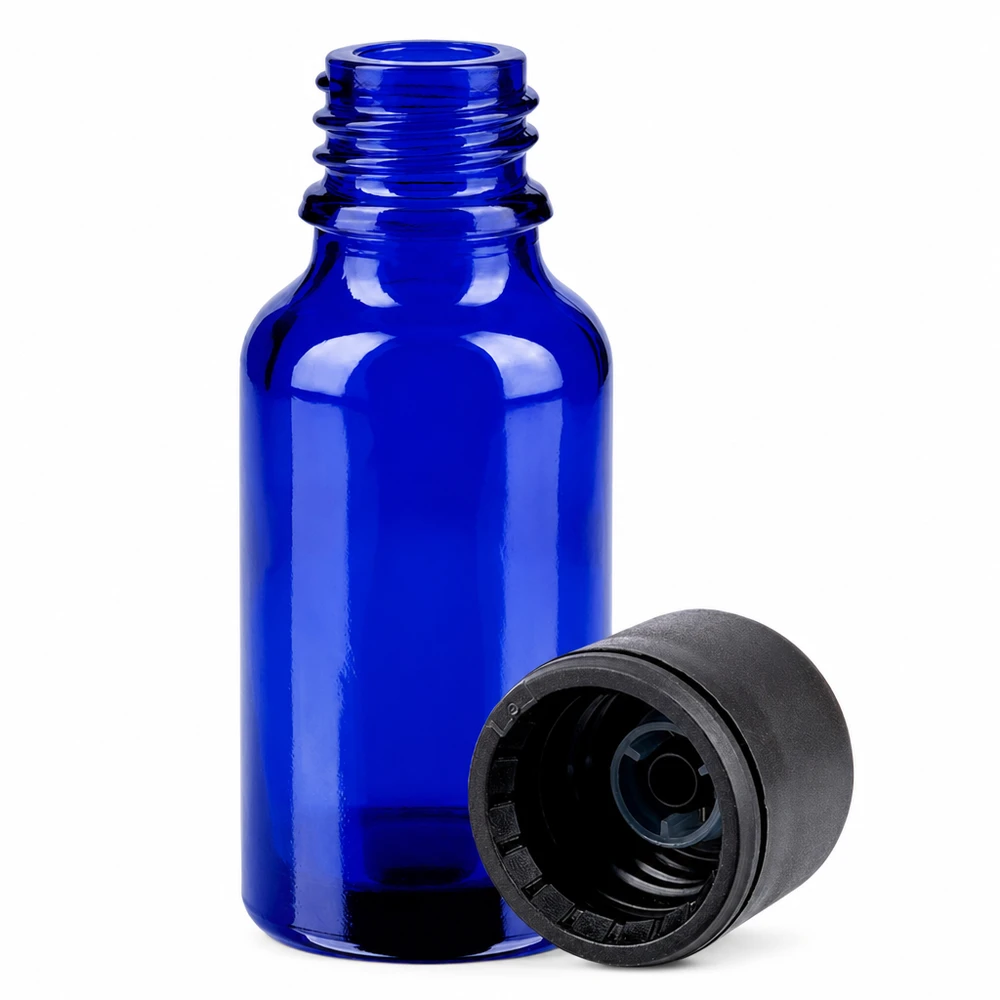 Handliche blaue 20ml Flasche mit 6mm Verschluss STD für sichere Aufbewahrung von Flüssigkeiten