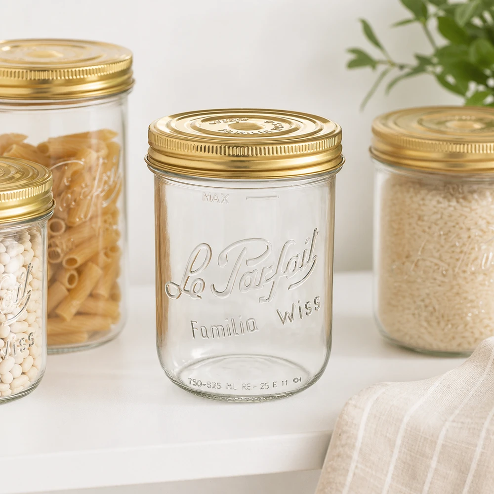 Sturzglas Familia Wiss 1020ml mit goldenem Deckel für Einmachen und Vorratshaltung in der Küche