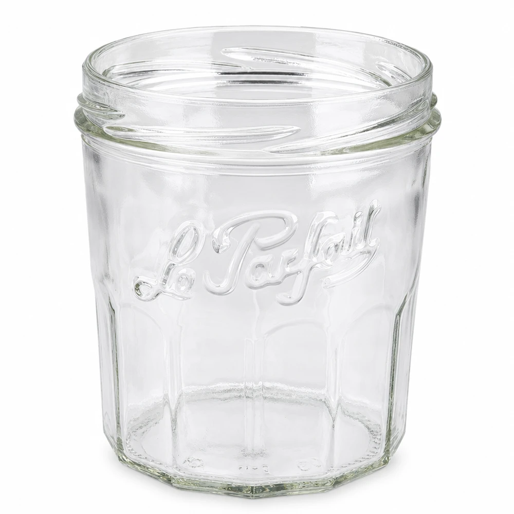 324ml Sturzglas "Jam" mit Schraubdeckel Le Parfait® 324ml Le Parfait Einmachglas ohne Deckel zeigt klassisches Relief-Design und Schraubgewinde für Marmelade