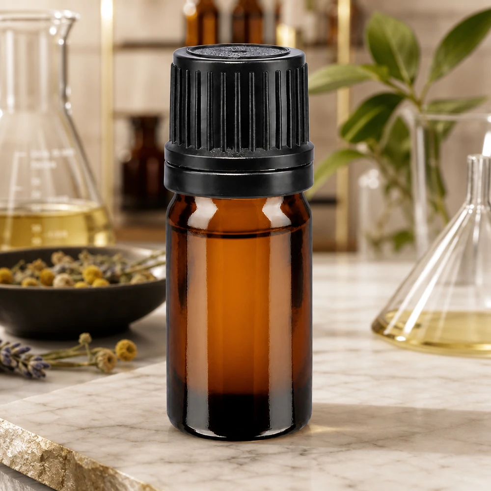 Apothekenflasche braun 5ml Schraubverschluss schwarz Giessring Originalitätsverschluss Pharmazeutische 5ml Braunglasflasche mit 8mm Enghalsverschluss und Tropfeinsatz schwarz