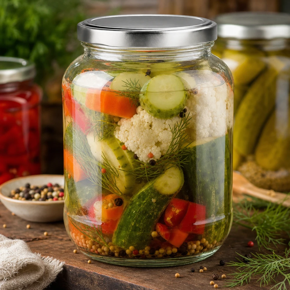 370ml Ovalglas mit BasicSeal Deckel silber UNiTWIST 370ml Ovalglas mit BasicSeal Deckel für eingelegtes Gemüse und Pickles mit Dill und Gewürzen