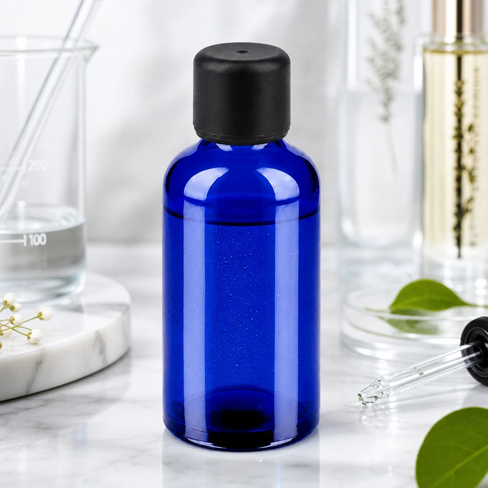 Vielseitige blaue 50ml Flasche perfekt für Reisegrößen von Parfum Ölen und Beauty-Essenzen