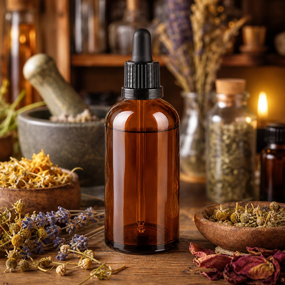 Apothekerflasche 100ml braun mit schwarzer Pipette für sterile Lagerung und Dosierung