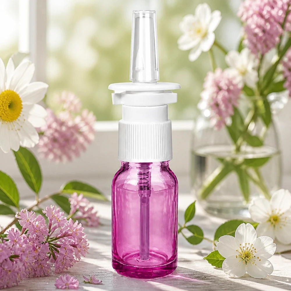 10ml Nasensprayflasche weiß/transparent Standard PurpleLine. UT18/10 10ml Nasensprayflasche Purple Light transparent mit professionellem Sprühmechanismus