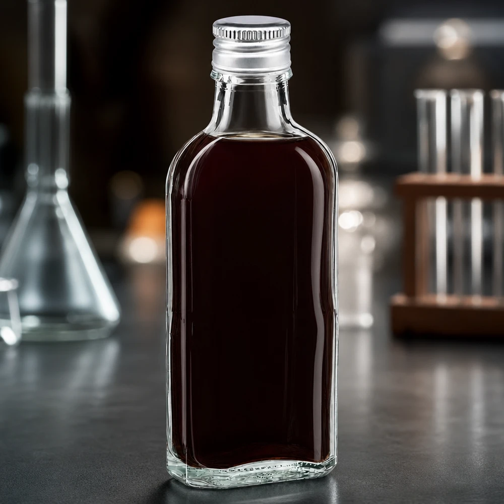Kompakte Meplat Flasche 100ml Klarglas PP22 Aluverschluss silber für Essenzen und Extrakte
