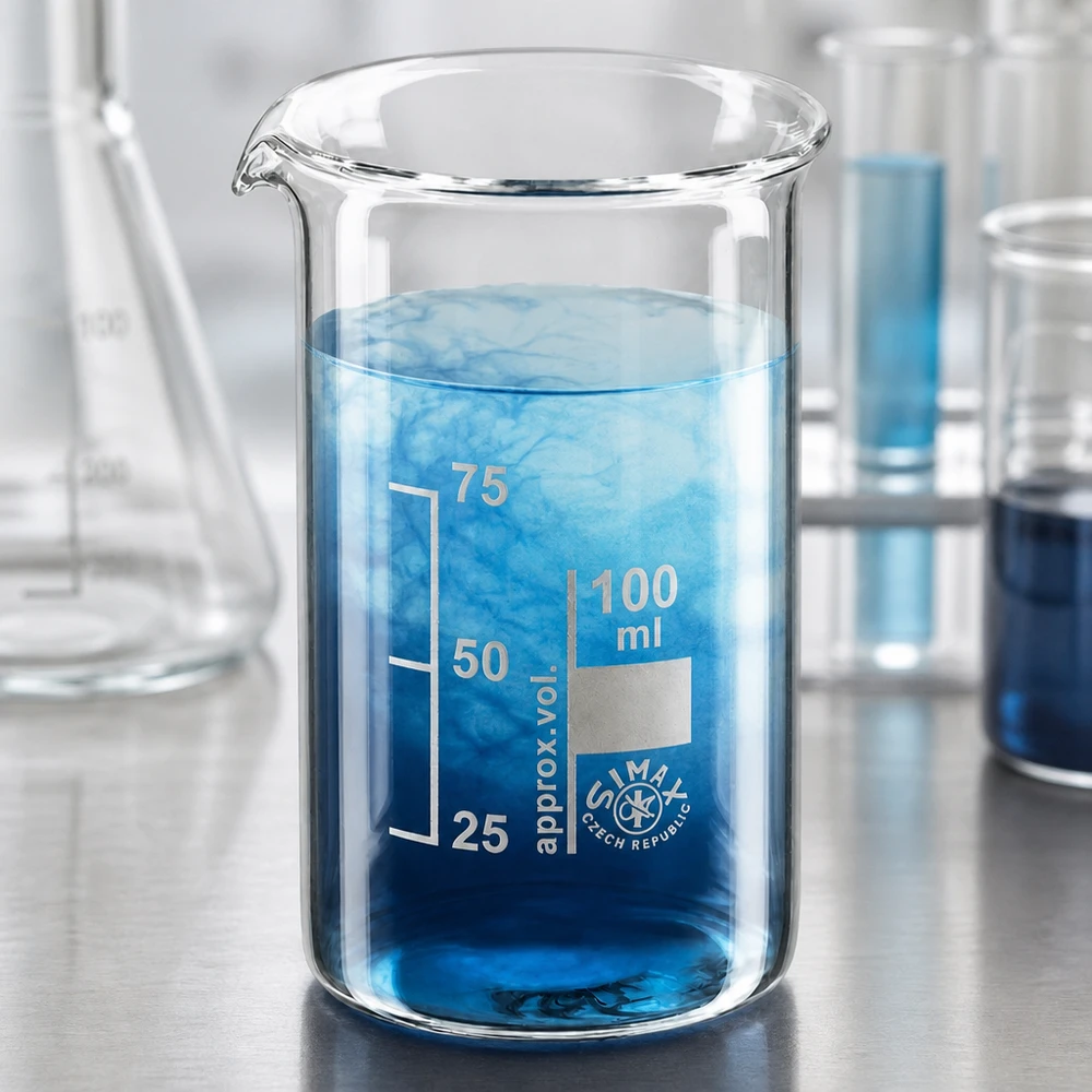 Becherglas 100ml Borosilikatglas, hohe Form Simax Becherglas Tschechien 100ml dickwandiges Borosilikatglas mit Ausguss und Skalierung
