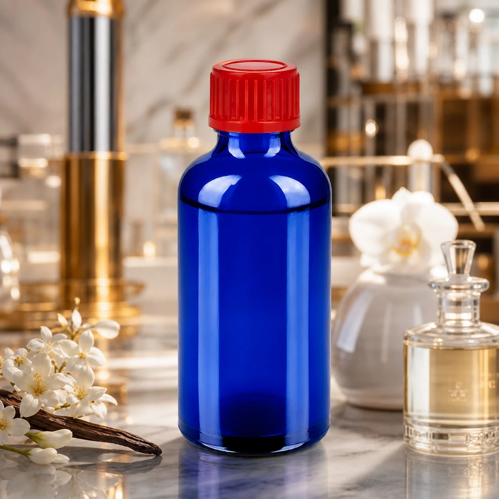 Pharmaqualität Flasche 50ml STD BlueLine UT18/50 mit tamperproof rotem 11mm Schraubverschluss