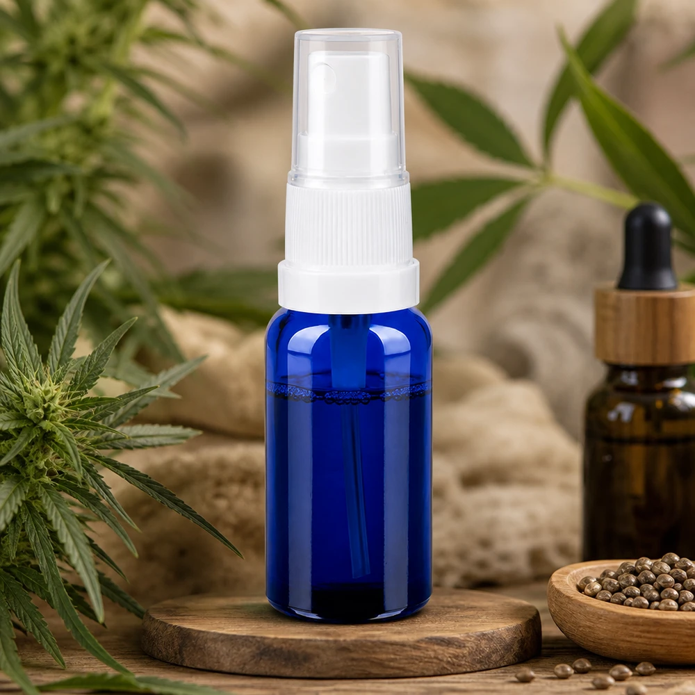 Professionelle 20ml Sprühflasche blau transparent mit weißem Sprühmechanismus