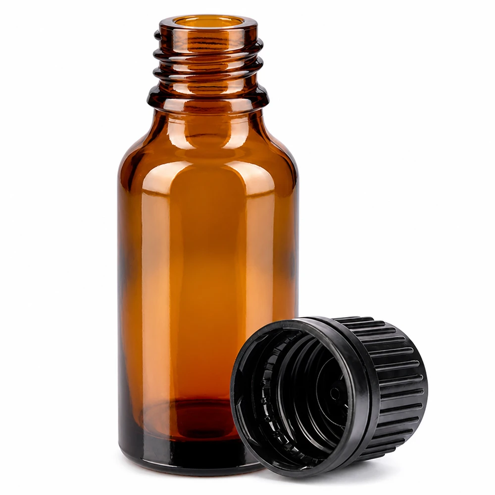 20ml Flasche 11mm Schraubverschluss schwarz Originalitätsverschluss BrownLine UT18/20 Handliche 20ml Glasflasche in Braun mit schwarzem Deckel für Aromatherapie und Naturheilkunde
