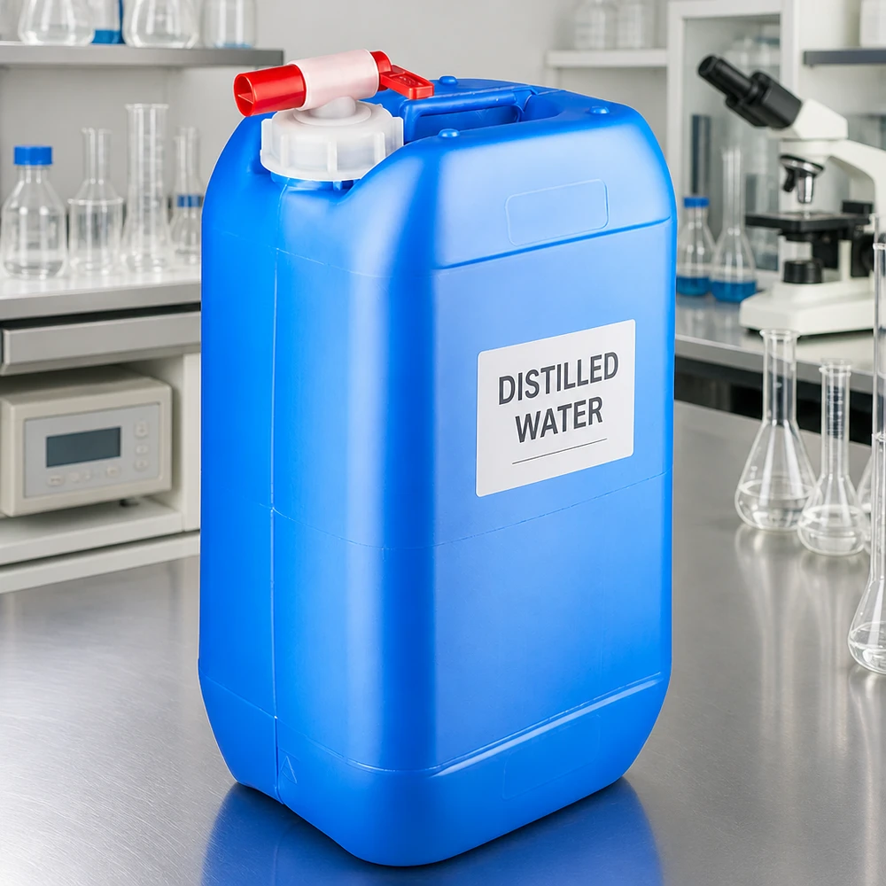 Kanister 15 Liter blau mit Auslaufhahn HDPE Kanister 15 Liter blau mit weißem Deckel und rotem Hahn für Destillat