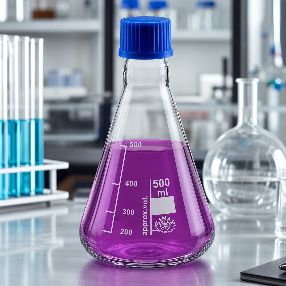 Erlenmeyerkolben 500ml mit Schraubkappe Konischer Laborkolben 500ml perfekt für Titrationen und chemische Reaktionen
